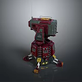 Advanced Mechanical Weapon Turret With Red Gray Yellow Design Antenna Sensor Panels And Support Legs