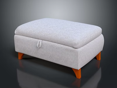 Light Gray Fabric Storage Ottoman With Upholstered Top And Wooden Legs 3d model