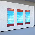 Decorative Wall Panel Design with White Frame Blue Display Sections and Red Labels 3d model