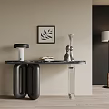 Modern Console Table Design Featuring Black Frame Decorative Sculpture Books And Leaf Wall Art 3d model