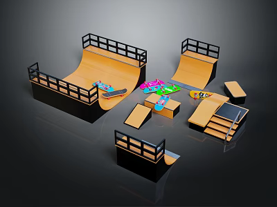 Children Fun Mini Skate Park With Ramp Railings And Colorful Toys 3d model