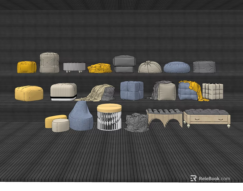 Modern Sofa Stools With Various Styles And Colorful Designs For Living Space 3d model