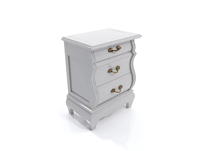 White Bedroom Nightstand With Two Drawers And Gold Handles Simple Design 3d model