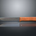 Shiny Metal Blade Kitchen Knife With Brown Wooden Handle And Rivets