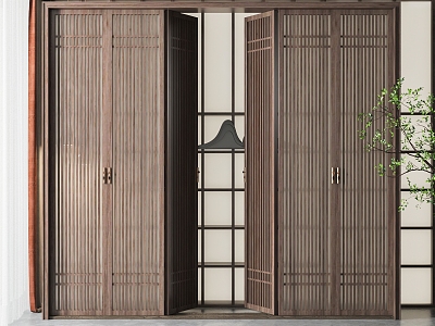 New Chinese Folding Door Double Door Partition 3d model