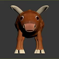 Cartoon Character Orange Cow with White Horns White Hooves and Scaly Skin