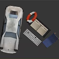 White Car Black Sofa Blue White Striped Deck Chair And Side Table With Green Plants