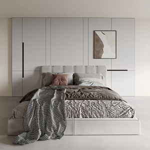 Bed Double Bedroom Bed Hotel Queen Bed 3d model