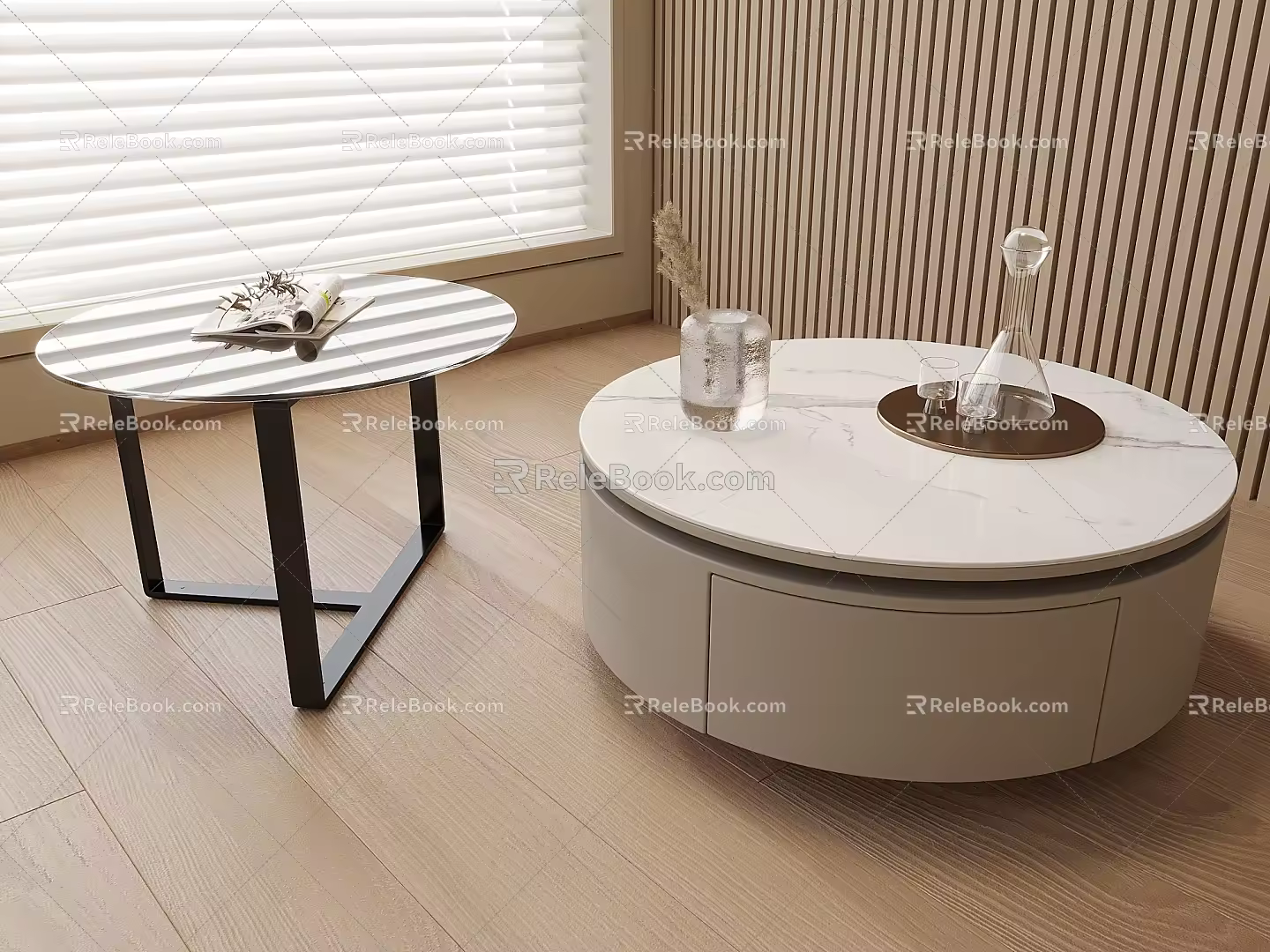 Modern coffee table round table marble table round venetian blinds marble coffee table ornaments 3d model