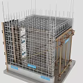 Construction Scaffolding And Formwork Support System With Metal Frames And Concrete Wall 3d model