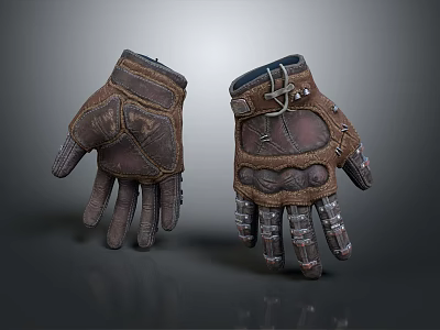Vintage Leather Work Gloves With Metal Buckles Stitching And Tactical Design 3d model