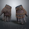 Vintage Leather Work Gloves With Metal Buckles Stitching And Tactical Design