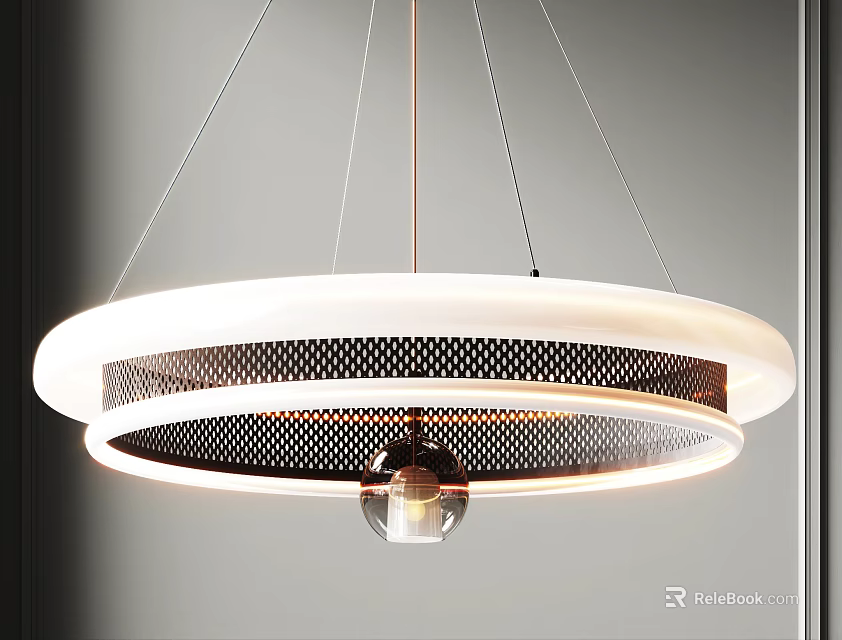 Modern Round Chandelier with Double Mesh Rings and LED Light Fixture Design 3d model 