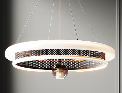 Modern Round Chandelier with Double Mesh Rings and LED Light Fixture Design 3d model