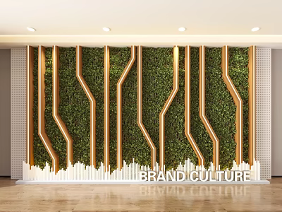 Modern Living Wall With Greenery Wooden Lines And Brand Culture 3d model