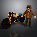 Vintage Yellow Black Motorcycle With Bearded Rider In Brown Jacket And Goggles