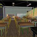 School Classroom Interior Featuring Wooden Floors Neatly Arranged Desks Chairs Lockers Bookshelf Sunlight Through Windows