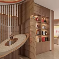 Elegant Chinese Interior Design With Wooden Partitions Circular Decor And Display Shelves