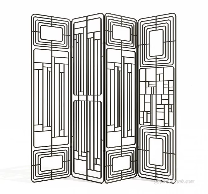 Modern Geometric Pattern Room Divider Screen With Abstract Line Design 3d model 