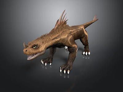 3D Rendered Brown Mythical Dragon With Spikes Open Mouth And White Claws 3d model