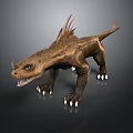 3D Rendered Brown Mythical Dragon With Spikes Open Mouth And White Claws