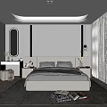Modern Bedroom Interior With Herringbone Wooden Floor White Curtains And Oval Mirror Dressing Table