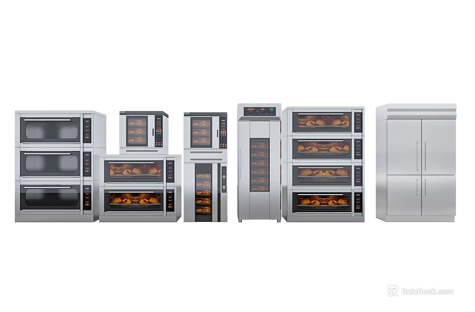 Stainless Steel Modern Kitchen Appliances Including Ovens Refrigerators And Cabinets 3d model 