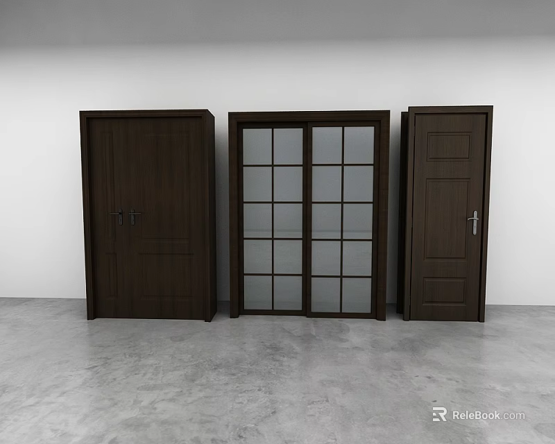 Wooden Swing Doors With Glass Panel And Solid Design For Interior Spaces 3d model