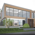 Modern Detached Villa With Large Glass Windows Warm Exterior Lighting Surrounded By Greenery And Lawn