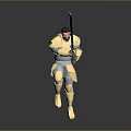 Man in Gold and Silver Armor Wielding Long Sword in Battle Stance with Reflective Surface