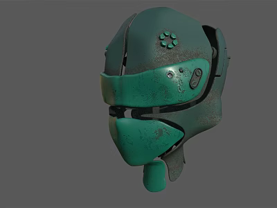Green Mechanical Helmet With Vintage Design Worn Texture And Detailed Surface 3d model