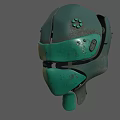Green Mechanical Helmet With Vintage Design Worn Texture And Detailed Surface