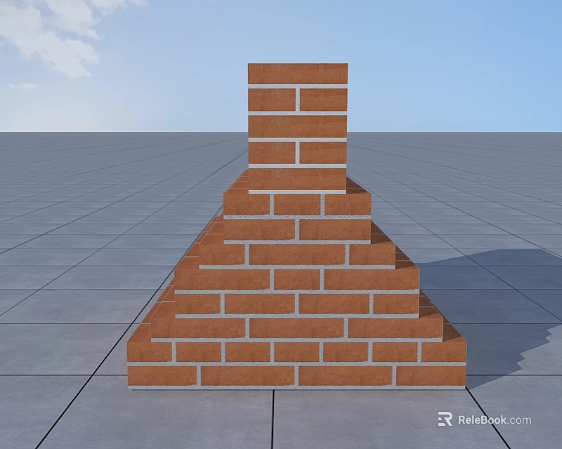 Brick Chimney Structure On Gray Tiled Ground With Blue Sky And White Clouds 3d model