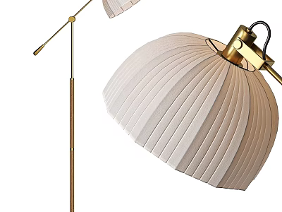 Modern Floor Lamp With Pleated Beige Fabric Shade And Gold Metal Stand 3d model