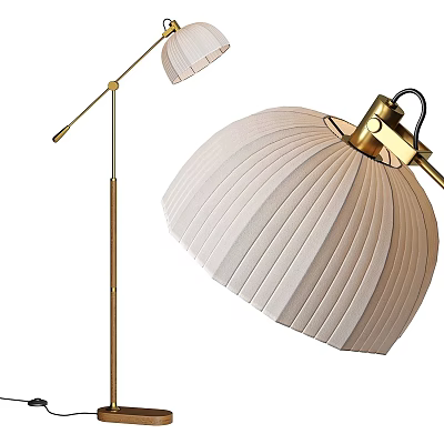 Modern Floor Lamp With Pleated Beige Fabric Shade And Gold Metal Stand 3d model
