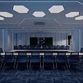 Modern Bright Conference Room With Long Meeting Table Large Digital Screen And Comfortable Office Chairs