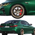 Green BMW M5 Sedan with Gold Alloy Wheels Red Calipers and Sporty Exterior Design