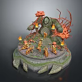 Elegant Commercial Equipment With Circular Platform Flames Statues Green Base And Claw Design