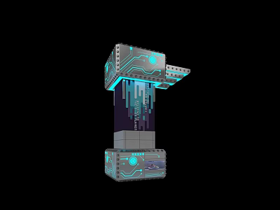 Futuristic Tech Inspired Structure With Circuit Board Details And Glowing Elements 3d model