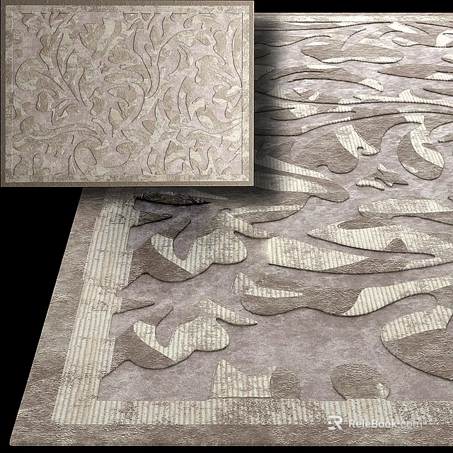 Elegant Square Carpet With Intricate Embossed Patterns And Neutral Tones For Home Interior Decor 3d model 