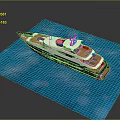 Wooden Boat Elegant Design Sailing On Blue Water Surface With Modern Deck