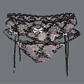 Women's Black Lace Lingerie Set With Garter Belt Sheer Panties Bow Details And Floral Pattern