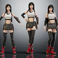 Three 3D Female Character Models With White Crop Top Black Leather Skirt And Red Boots