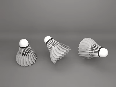 Three White Badminton Shuttlecocks With Feather Structure For Sports Equipment Use 3d model