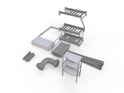 Industrial Metal Equipment Racks Shelving Pipe Fittings And Storage Bars 3d model