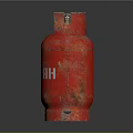 Red Rusty Gas Cylinder With RHH Label On Dark Background
