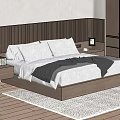 Cozy Modern Double Bed with Wooden Slat Headboard LED Strip Lighting and Textured Rug