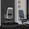 Two Modern Office Chairs with Mesh Back in White and Gray Design
