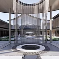 Modern Garden Landscape With Circular Water Feature Metal Screens And Courtyard