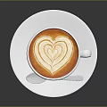 Cup of Coffee with Heart Latte Art Served on White Saucer and Silver Spoon